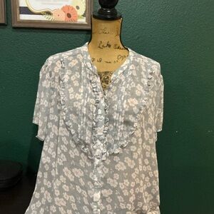 Torrid Floral Ruffle Blouse - Gray and White